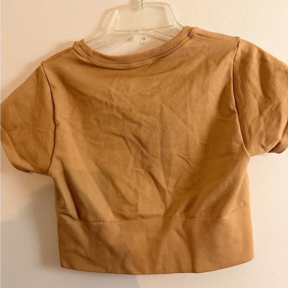 aerie Short-Sleeve Crop Top in Camel/Tan - Picture 3 of 3